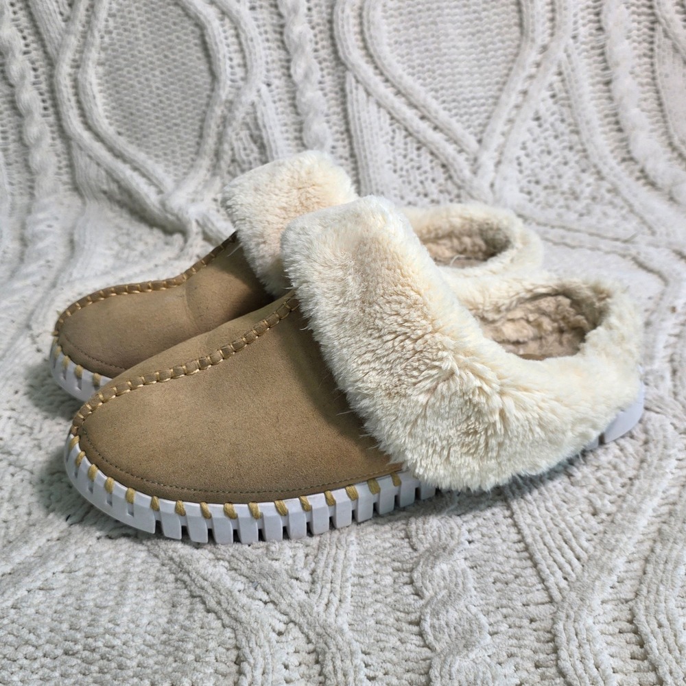 Ilse Jacobsen Tulip Mules Slippers Leather Tan Faux Fur Suede Women 40 9 9.5